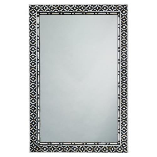 Hope Modern Classic Rectangular Black Ivory Shell Wall Mounted Mirror
