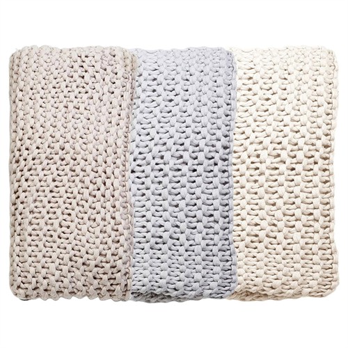 Finn Coastal Beach Silver Chunky Knit Throw Blanket