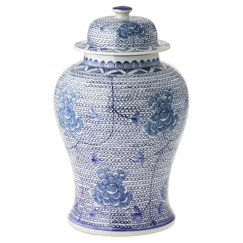 Sam French Country Blue and White Porcelain Chain Temple Jar - Small 16in