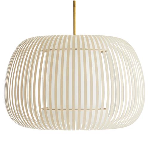 Mia Modern Classic Beige White Banded Shade Gold Antique Brass Pendant