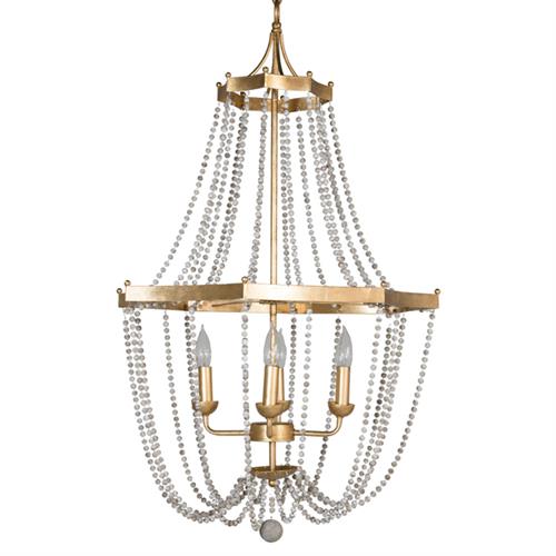 Whitney Gold Leaf Round Wooden Bead Metal Ring Empire Chandelier