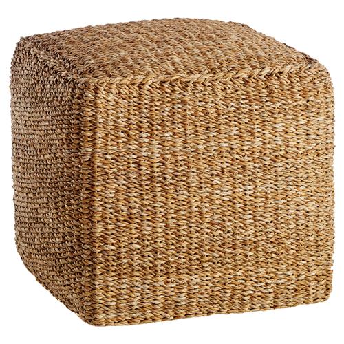 Zuri French Country Thick Cushion Woven Seagrass Square Pouf
