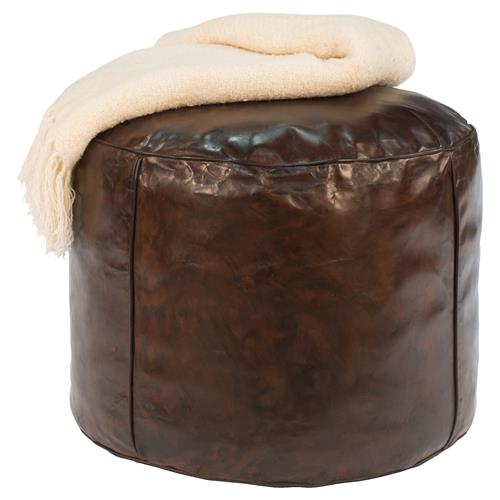 Cherry Rustic Contemporary Round Brown Leather Stool Pouf