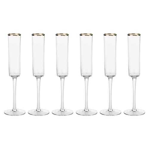 Vince Modern Classic 11.25&quot; Champagne Flutes with Gold Metallic Rim- Set of 6