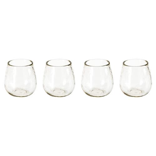 Olly Modern Classic Artisan Clear Hammered Stemless Wine Glasses - Set of 4