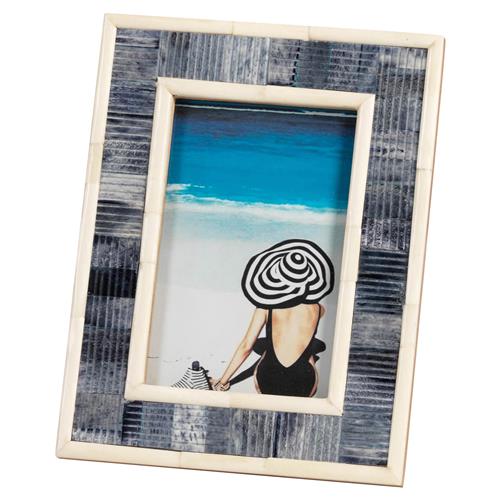 Eli French Country Carved Blue and White Bone Photo Frame - 4x6