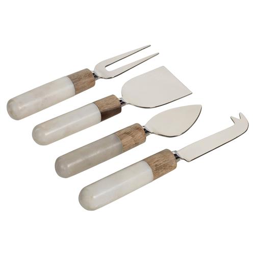 Leigh Modern Classic White Marble &amp; Wood Handle Cheese Tool Set, 4pcs