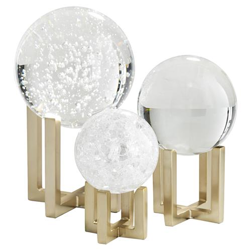 Macarthur Hollywood Regency Crystal Gold Brass Globe Sculpture - Set of 3
