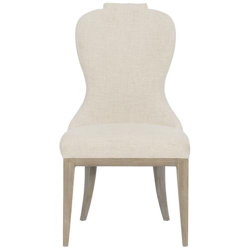 Sarabeth French Beige Upholstered Sandstone Brown Wood Rounded Dining Side Chair
