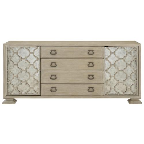 Sarabeth Modern French Patterned Cast Grille Antique Glass Brown Wood Buffet Sideboard