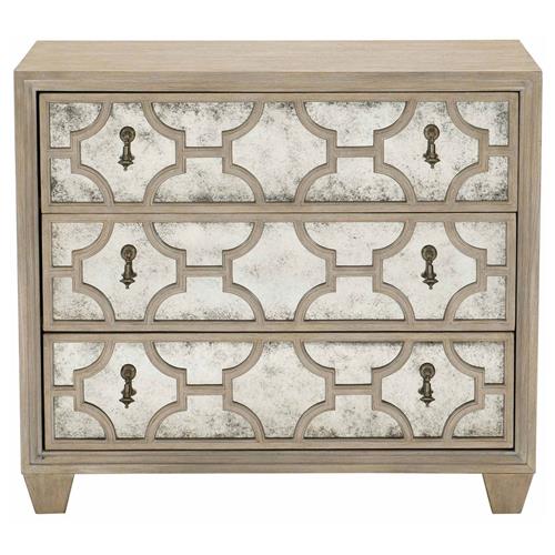 Sarabeth Modern French Patterned Cast Grille Overlay Antiqued Mirror Wood Nightstand