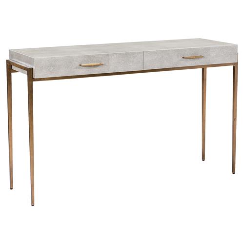 Morand Modern Grey Faux Shagreen Antique Gold Metal Console Table