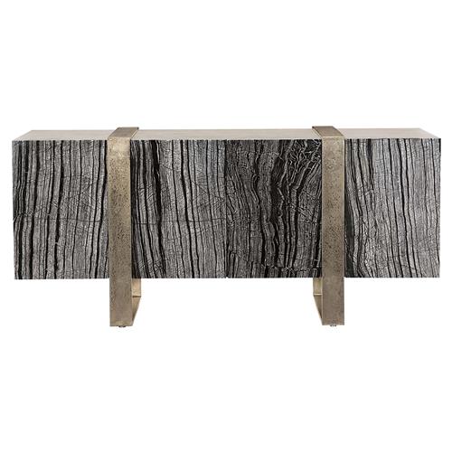 Landon Modern Masculine Black Wood Silver Aluminum Media Cabinet