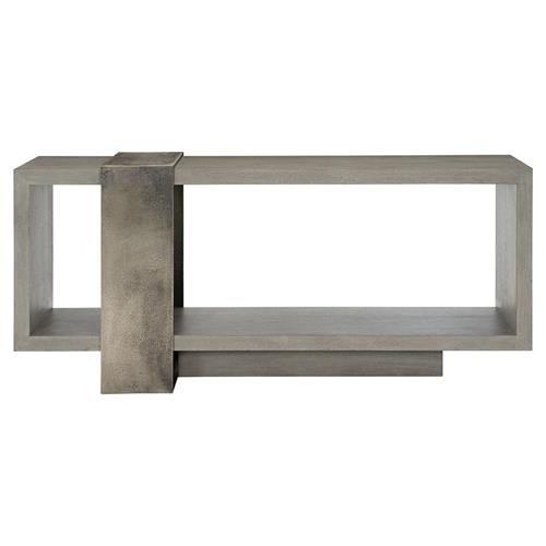 Landon Modern Masculine Grey Wood Silver Cast Aluminum Console Table