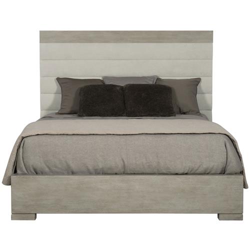 Landon Modern Masculine Beige Upholstered Channel Grey Wood Bed - King