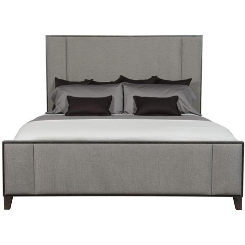 Landon Modern Masculine Grey Upholstered Panel Charcoal Brown Wood Bed - Queen