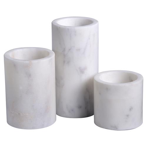 Jemima Modern Classic White Round Marble Votive Candle Holder - Set of 3