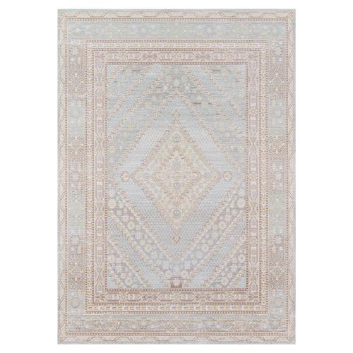 Esme Modern Pastel Blue Beige Diamond Medallion Patterned Rug - 4&#39;x6&#39;