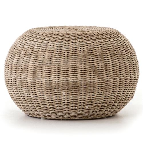 Airah Coastal Beach Beige Rounded Woven Wicker Outdoor Ottoman