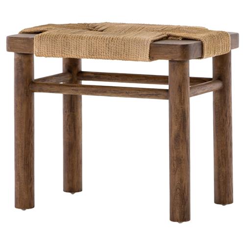 Jacob Coastal Beach Cotton Rope Wrapped Brown Mahogany Rounded Legs Stool