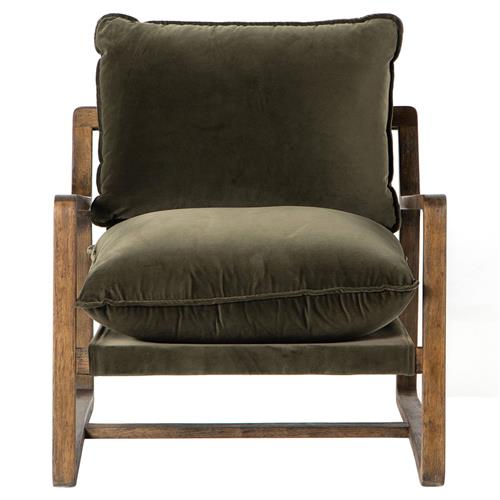 Ailyn Rustic Lodge Green Upholstered Brown Wood Occasional Arm Chair