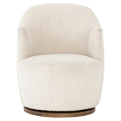 Samuel French Country Beige Performance Boucle Brown Wood Swivel Arm Chair