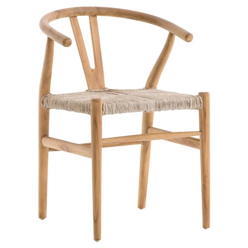 Wanda Mid Century Modern Natural Teak Beige Rattan Outdoor Dining Chair