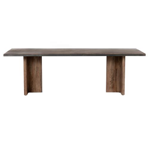 Nora Rustic Lodge Beige Walnut Wood Grey Iron Strap Rectangular Dining Table - 94&quot;W