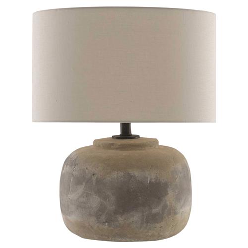 Vivian Industrial Loft Round Beige Linen Shade Grey Concrete Table Lamp