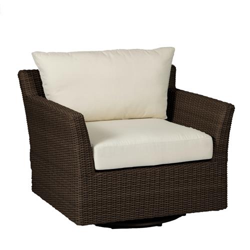 Club Woven Brown Wicker White Upholstered Outdoor Swivel Glider Chair