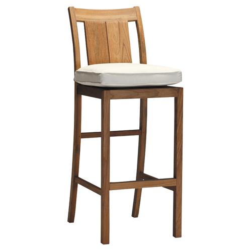 Croquet Coastal Natural Teak White Cushion Outdoor Bar Stool