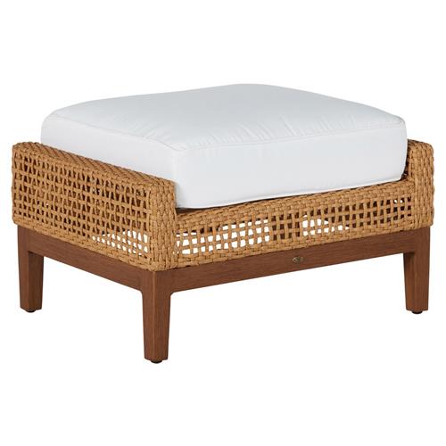 Peninsula Coastal Beach Brown Woven Wicker Outdoor Ottoman