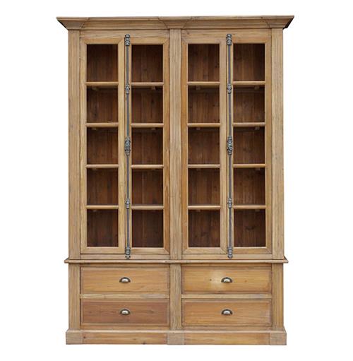 Dustin French Country Brown Reclaimed Wood 4 Drawer Closed Back Bookcase
