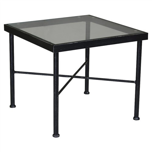 Aurore French Country Glass Top Black Metal Outdoor Side End Table