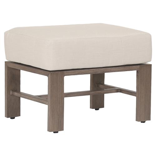 Ezra Modern Taupe Grey Aluminum Beige Cushion Outdoor Ottoman