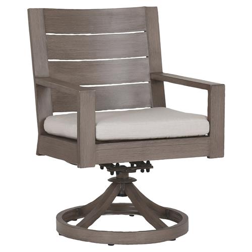Ezra Modern Taupe Grey Aluminum Beige Outdoor Swivel Arm Chair