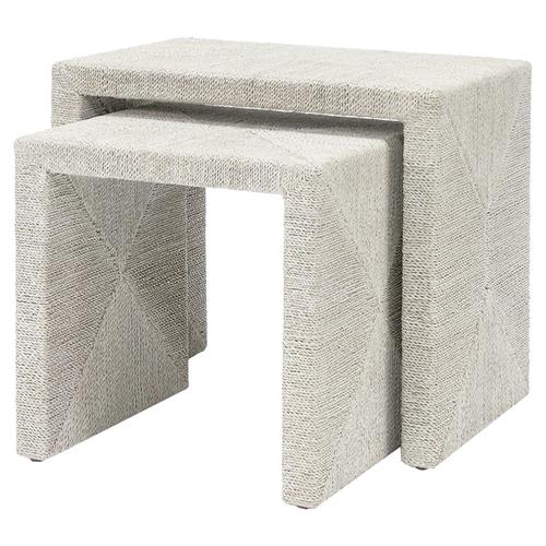 Palecek Woodside Coastal Beach White Rope Hardwood Nesting Tables - Set of 2