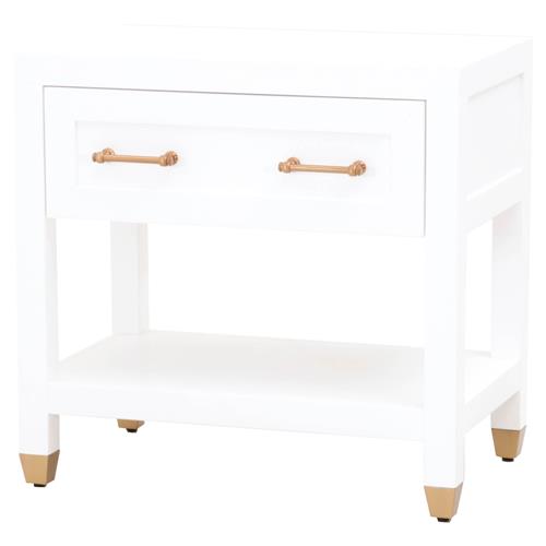 Stacy Modern Classic 1 Drawer Brass Accent White Nightstand