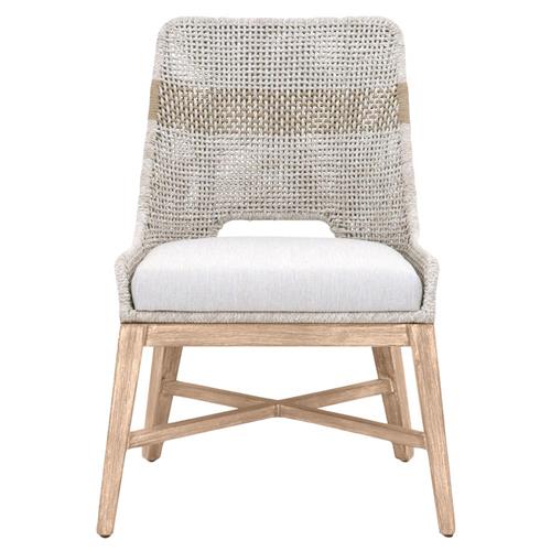 Theodore Coastal Taupe Woven Fixed Cushion Mahogany Dining Side Chair - Set of 2