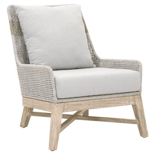 Theodore Coastal Beach Grey Woven Cushion Solid Teak Outdoor Occasional Chair