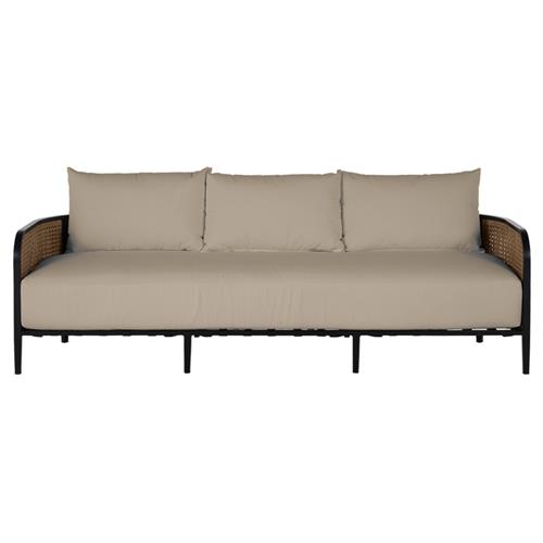 Havana Modern Beige Sunbrella Cushion Black Frame Cane Outdoor Sofa - 86"W