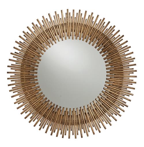 Prescott Antiqued Gold Leaf Sunburst Round Iron Wall Mirror