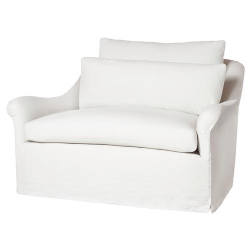 Cisco Home Genevieve Modern Classic White Linen Slip Cover Low Back Arm Chair