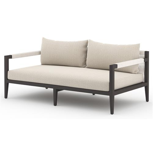 Cheryl Rustic Lodge Beige Upholstered Black Aluminum Outdoor Sofa - Small - 63&quot;W