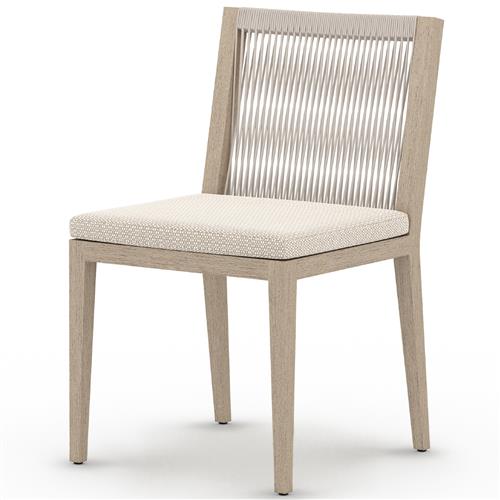 Cheryl Modern Beige Cushion Woven Natural Teak Wood Outdoor Dining Side Chair