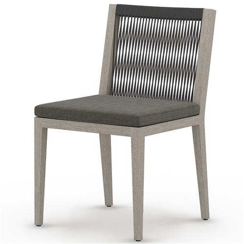 Cheryl Modern Black Cushion Woven Grey Teak Wood Outdoor Dining Side Chair