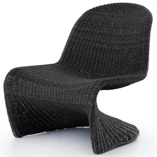 Ivanna Coastal Beach Black Woven Wicker Outdoor Lounge Chair