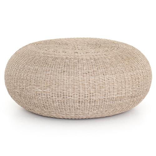 Airah Coastal Beach Round White Wash Woven Wicker Outdoor Coffee Table