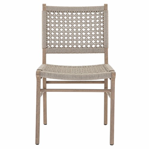 Julius Modern Off White Woven Rope Brown Teak Wood Outdoor Dining Side Chair