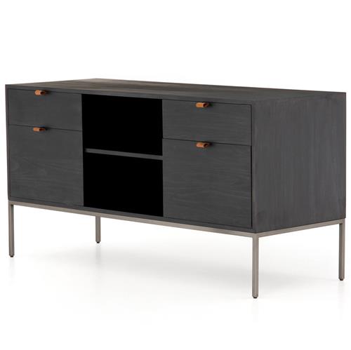 Theodore Industrial Loft Black Wood Grey Iron 4 Drawer Filing Credenza